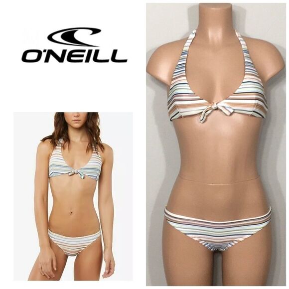 O’Neill earth tone stripe bikini set. XS. NWT - Picture 1 of 11